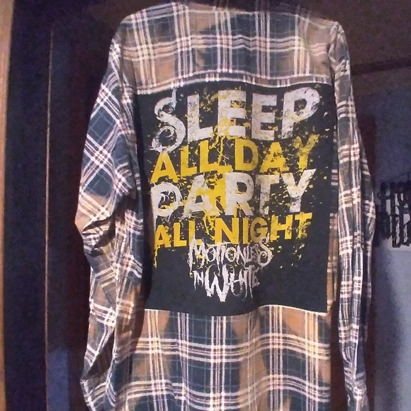 upcycled bleached flannel shirt w/ vintage MOTIONLESS IN WHITE back patch - Picture 1 of 3